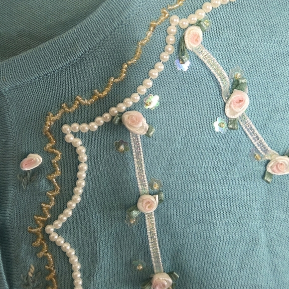 Y2K Kenzie Girl | Blue Embellished Cropped Shrug Cardigan Sweater Size XXS - Picture 4 of 6